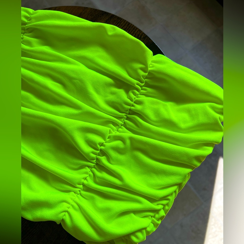 NEON GREEN Rouched Tube Top - Picture 2 of 4
